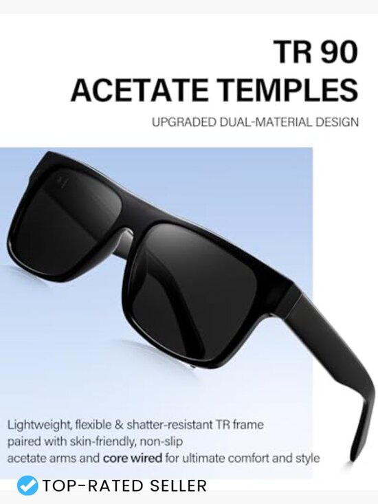 Square Polarized Sunglasses Retro UV400 Flat Top Acetate Unisex Shades main image 7